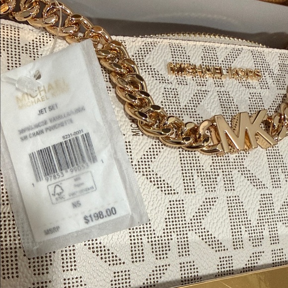 Michael Kors Jet Set Cream and Gold Clutch With Chain In Gift Box - Picture 2 of 4